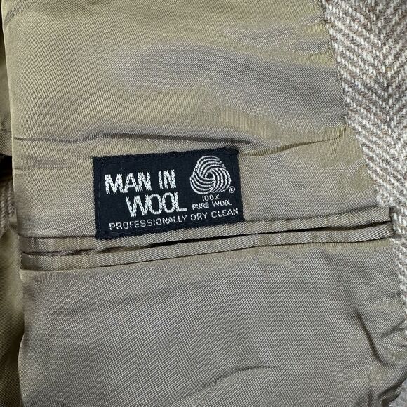 VTG Cricketeer Tweed Herringbone Blazer Sport Coat Men 40R Wool 2 Button (wood) - Picture 7 of 10